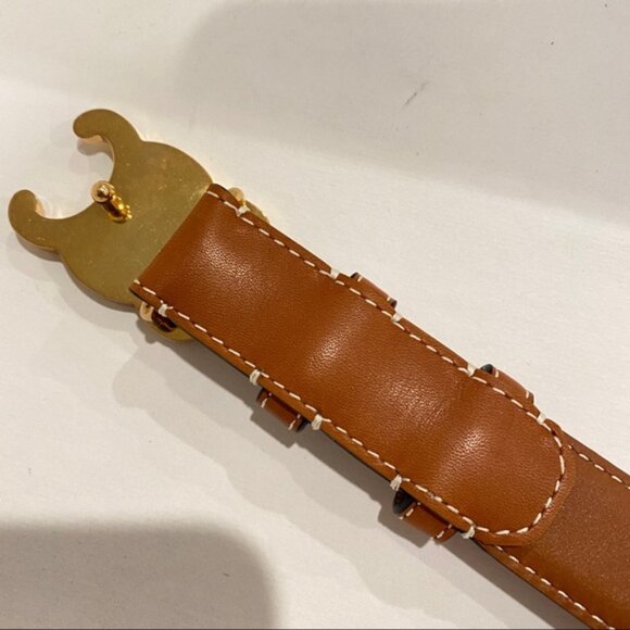 Celine Triomphe Buckle Brown Leather Belt Size 80 - Picture 3 of 6